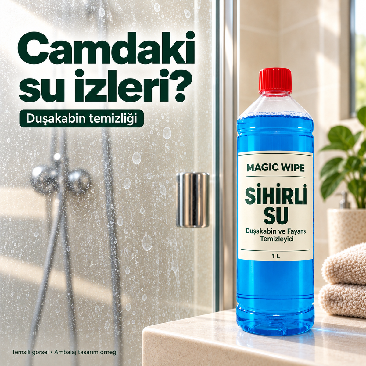 Magic Wipe™ Sihirli Su – Duşakabin ve Fayans Temizleyici, 1 L