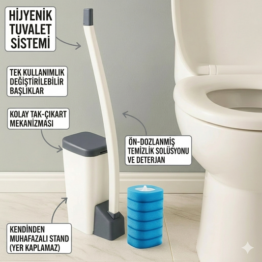 MagicWipe Kullan-At Sünger Başlıklı Deterjanlı Tuvalet Fırçası Seti